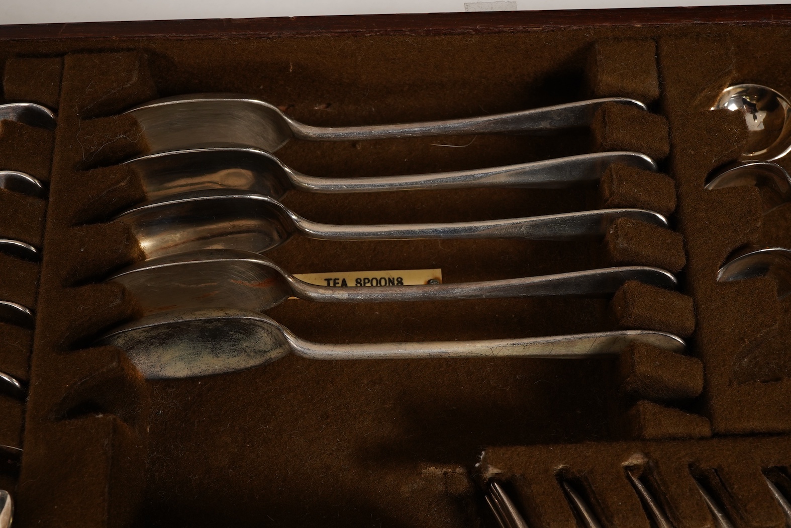 A George V canteen of silver Hanoverian rat tail flatware, by Mappin & Webb